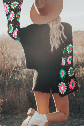 Flower power bell sleeve sweater