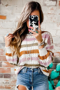 Multi-color striped loose fitting sweater