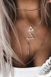 Silver Boho Triangle Bar Pendant Multilayer Necklace