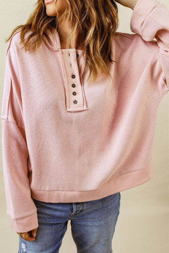 Pink button and patchwork hoodie